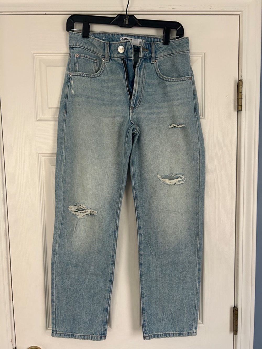Garage Light Blue Straight Leg Ripped Jeans